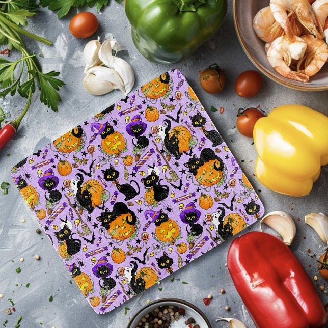 Pumpkin Halloween Candy Black Cats Cutting Board (Creator Uploaded)