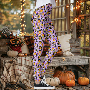 Pumpkin Halloween Candy Black Cats Leggings