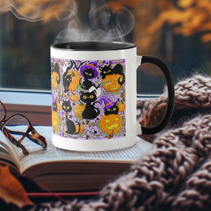 Pumpkin Halloween Candy Black Cats Mug