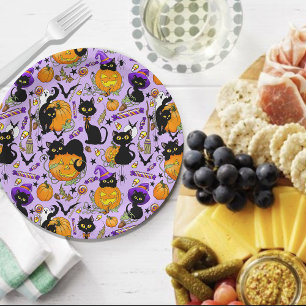 Pumpkin Halloween Candy Black Cats Paper Plate