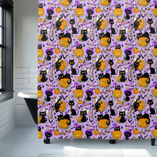 Pumpkin Halloween Candy Black Cats Shower Curtain