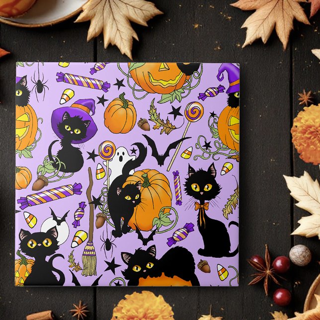Pumpkin Halloween Candy Black Cats Tile (Creator Uploaded)