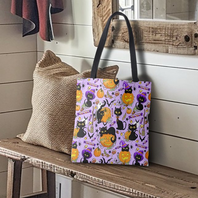 Pumpkin halloween Candy Black Cats Tote Bag (Creator Uploaded)