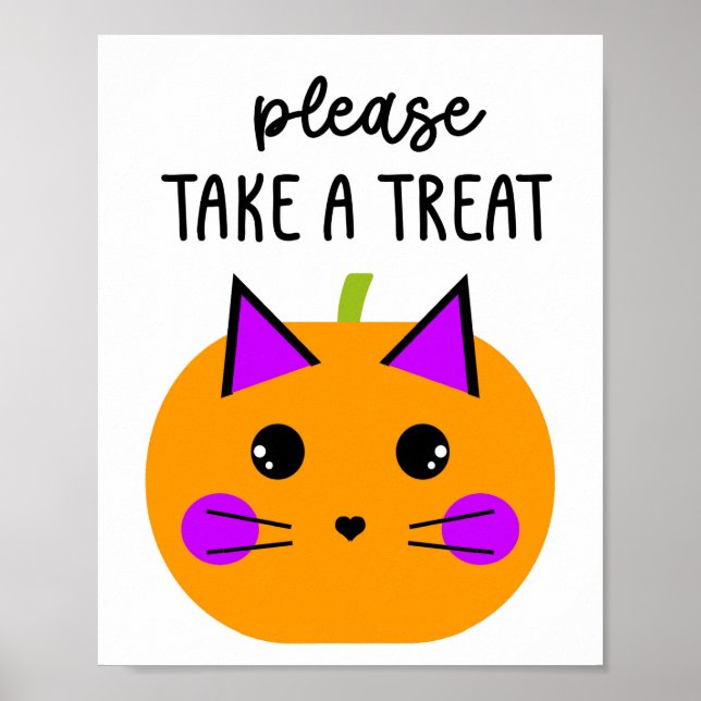 Pumpkin Halloween Cat Please Take a Treat Poster (Front)