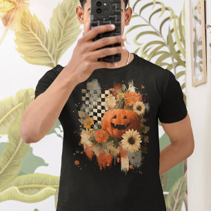 Pumpkin Halloween Chequered Board retro  T-Shirt