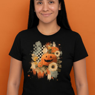 Pumpkin Halloween Chequered Board retro Tri-Blend Shirt