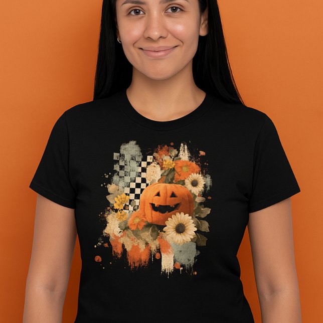 Pumpkin Halloween Chequered Board retro  Tri-Blend Shirt (Creator Uploaded)