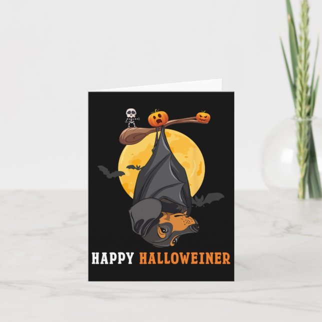 Pumpkin Halloween For Women &amp; Bat Sausage Dog  Card (Front)