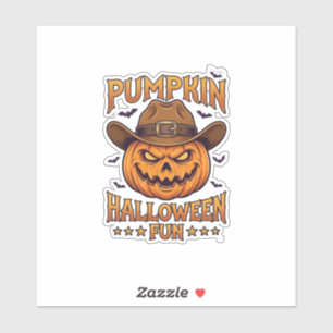 Pumpkin Halloween Fun Jack Lantern Cowboy Hat Bats