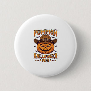Pumpkin Halloween Fun Jack Lantern Cowboy Hat Bats 6 Cm Round Badge