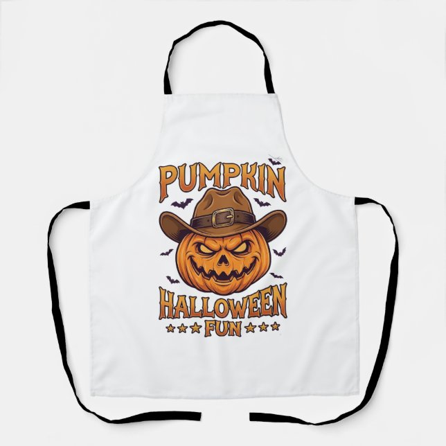 Pumpkin Halloween Fun Jack Lantern Cowboy Hat Bats Apron (Front)