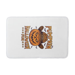 Pumpkin Halloween Fun Jack Lantern Cowboy Hat Bats Bath Mat
