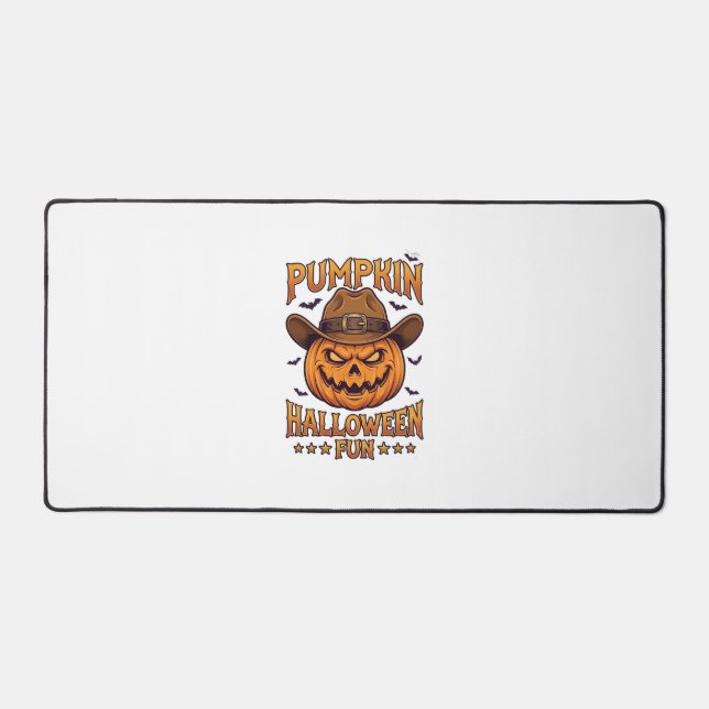 Pumpkin Halloween Fun Jack Lantern Cowboy Hat Bats Desk Mat (Front)