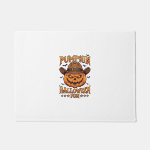 Pumpkin Halloween Fun Jack Lantern Cowboy Hat Bats Doormat