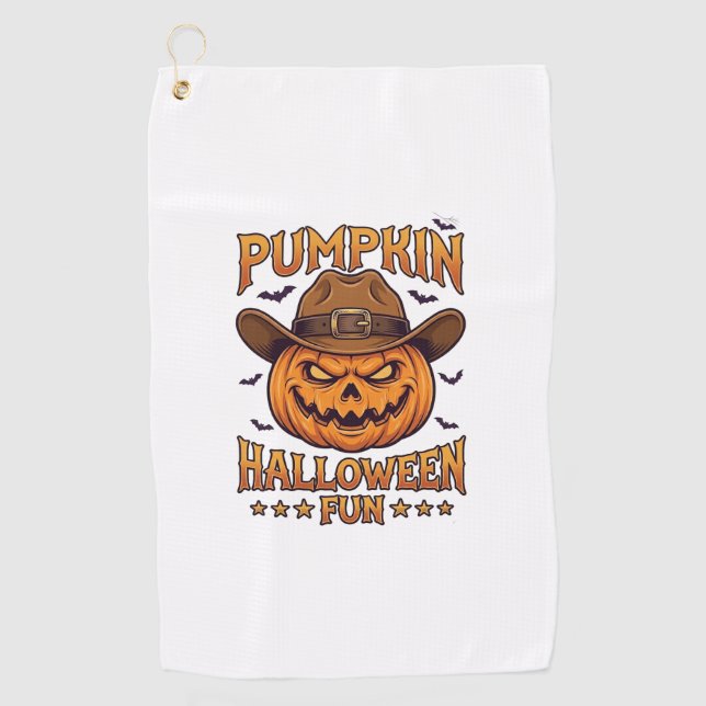 Pumpkin Halloween Fun Jack Lantern Cowboy Hat Bats Golf Towel (Front)