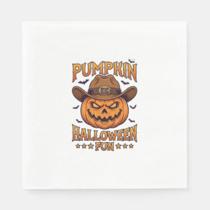 Pumpkin Halloween Fun Jack Lantern Cowboy Hat Bats Napkin