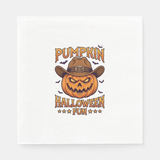 Pumpkin Halloween Fun Jack Lantern Cowboy Hat Bats Napkin (Front)