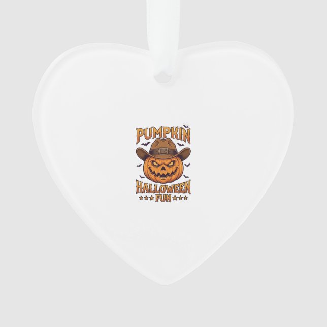 Pumpkin Halloween Fun Jack Lantern Cowboy Hat Bats Ornament (Front)
