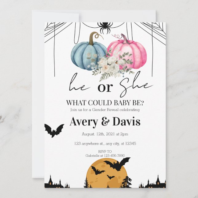 Pumpkin Halloween Gender Reveal  Invitation (Front)