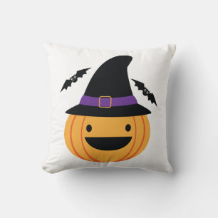 Pumpkin Halloween Jack O Lantern Bat Cushion