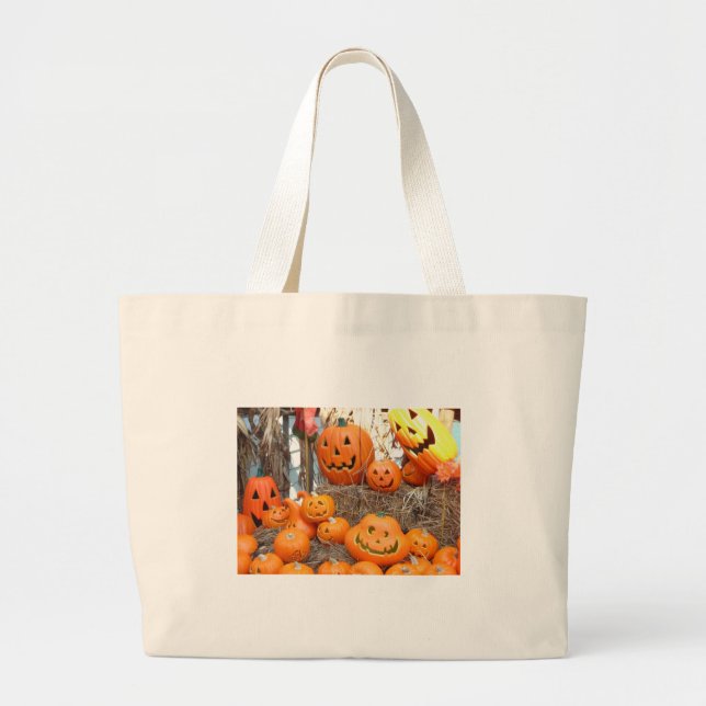 Pumpkin halloween jack o lantern orange pumpkins large tote bag (Front)