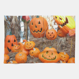 Pumpkin halloween jack o lantern orange pumpkins tea towel
