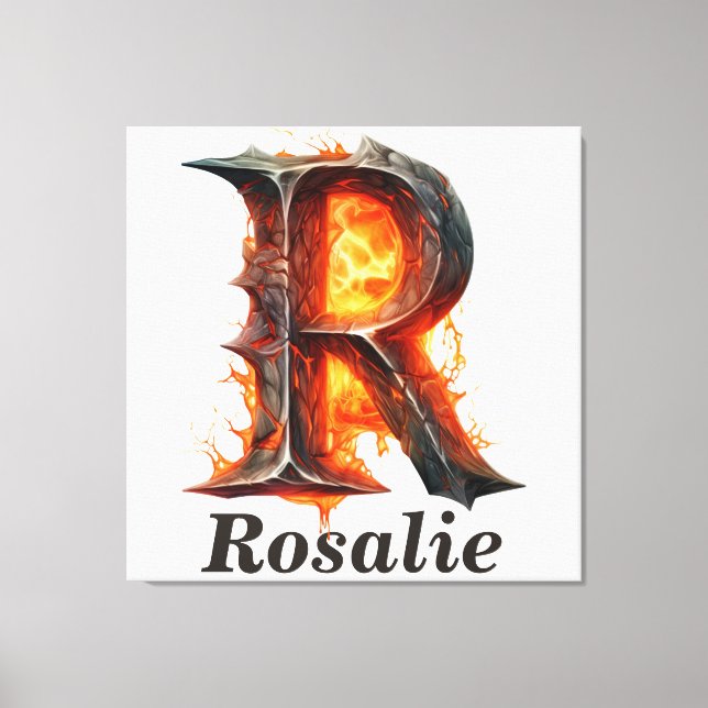 Pumpkin Halloween Name Letter R Floral Monogram Canvas Print (Front)