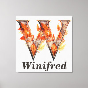 Pumpkin Halloween Name Letter W Floral Monogram Canvas Print