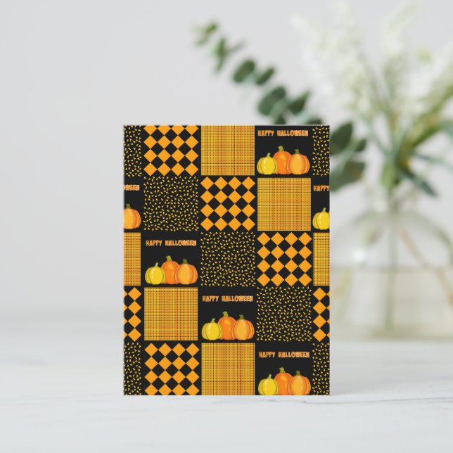 Pumpkin Halloween Patchwork Pattern Postcard (Standing Front)