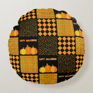 Pumpkin Halloween Patchwork Pattern Round Cushion