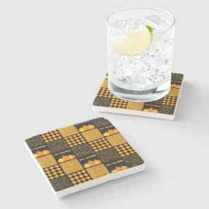 Pumpkin Halloween Patchwork Pattern Stone Coaster