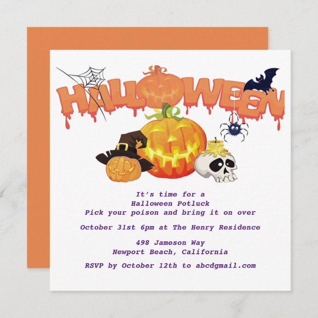Pumpkin Halloween Putlock Invitation (Front/Back)
