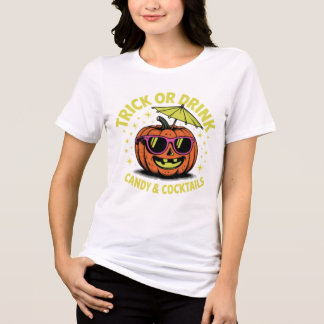 Pumpkin halloween t-shirt trick or drink Tri-Blend shirt