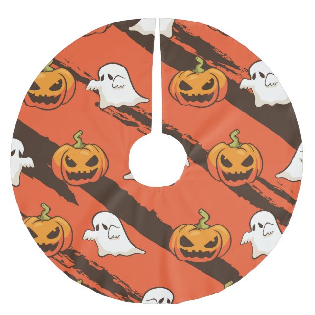 Pumpkin Halloween theme, seamless pattern. Brushed Polyester Tree Skirt (Front)