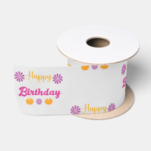 Pumpkin Happy Birthday Satin Ribbon