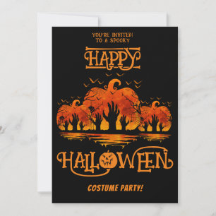 Pumpkin Happy Halloween Costume Party Black Hands Invitation