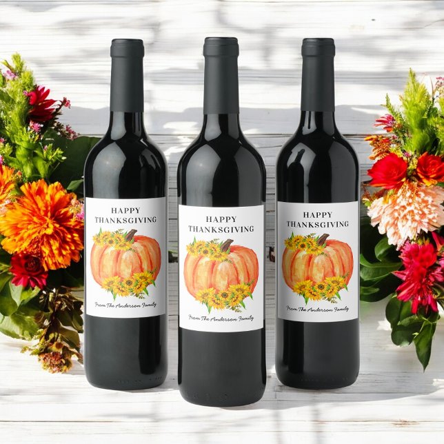 Pumpkin Happy Thanksgiving Orange White Wine Label (Creator Uploaded)