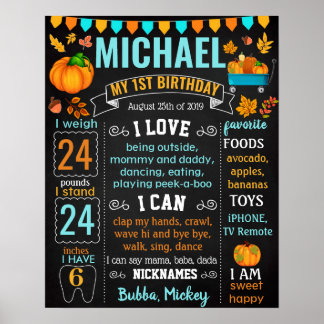 Pumpkin Harvest blue truck Birthday sign