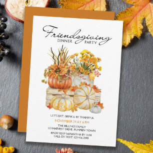 Pumpkin Harvest Fall Flowers Friendsgiving Dinner Invitation