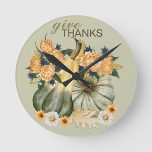 Pumpkin Harvest Floral Fusion T-Shirt Round Clock