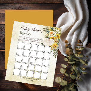 Pumpkin Harvest   Gold Floral Baby Shower Bingo