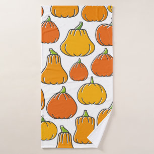 Pumpkin harvest seamless pattern. Season ripe oran Bath Towel