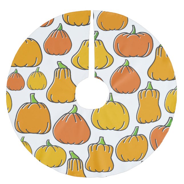 Pumpkin harvest, seasonal vegetable pattern. brushed polyester tree skirt (Front)