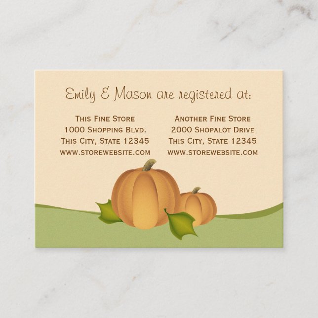 Pumpkin Harvest Shower Registry Enclosure Card (Front)