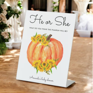 Pumpkin He or She Gender Reveal Pedestal Sign