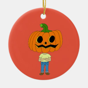 pumpkin head chibi boy ceramic tree decoration