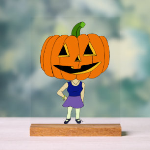 pumpkin head chibi girl acrylic sign