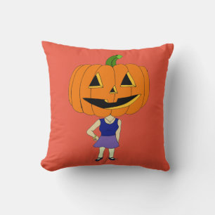 pumpkin head chibi girl button cushion