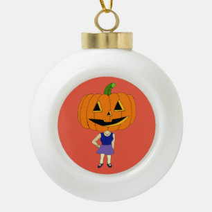 pumpkin head chibi girl     ceramic ball christmas ornament