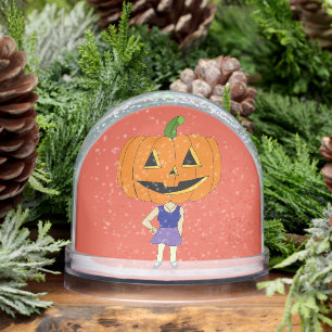 pumpkin head chibi girl snowglobe